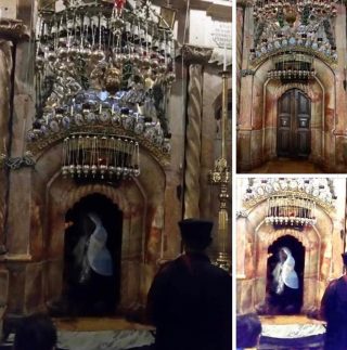 Take the picture of the Holy Sepulcher and the Risen Jesus appears (original photo)