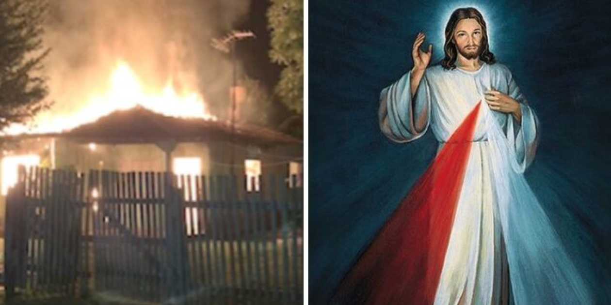 Ogień niszczy dom, ale obraz Bożego Miłosierdzia pozostaje nienaruszony (FOTO)