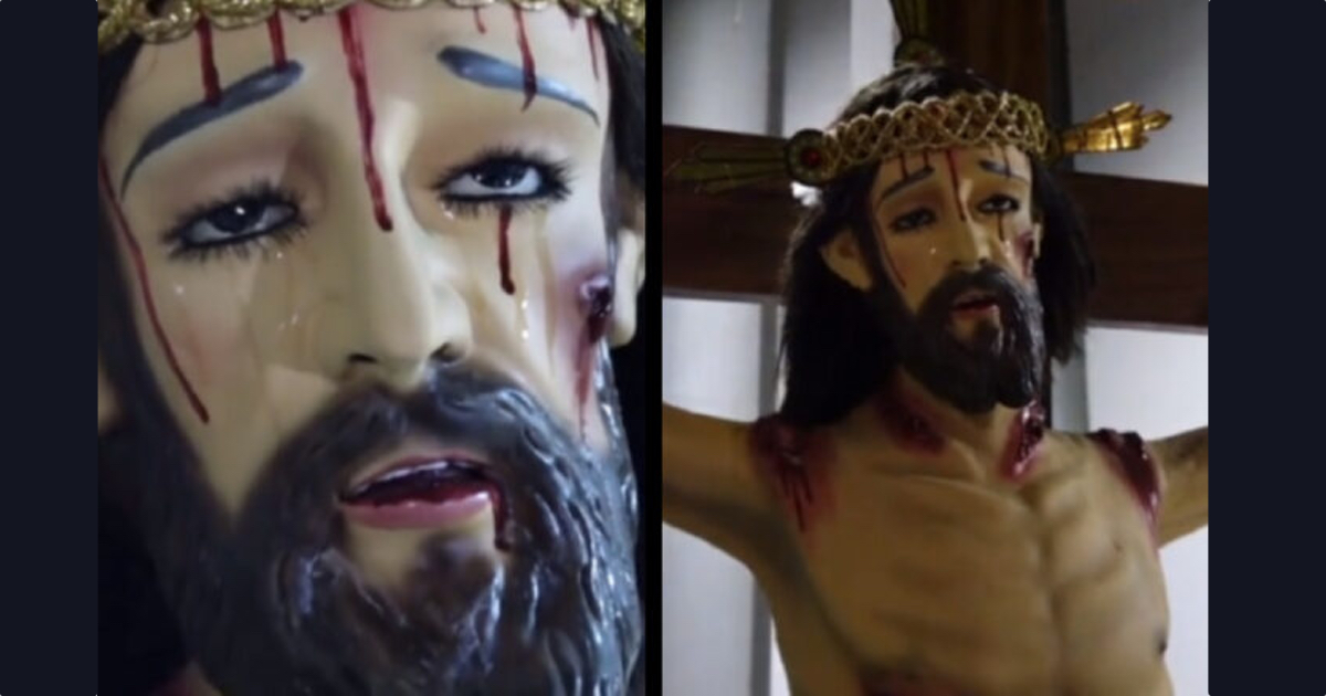 Statua di Cristo piange al funerale del sacerdote: “Sembrava che fosse vivo” (VIDEO)
