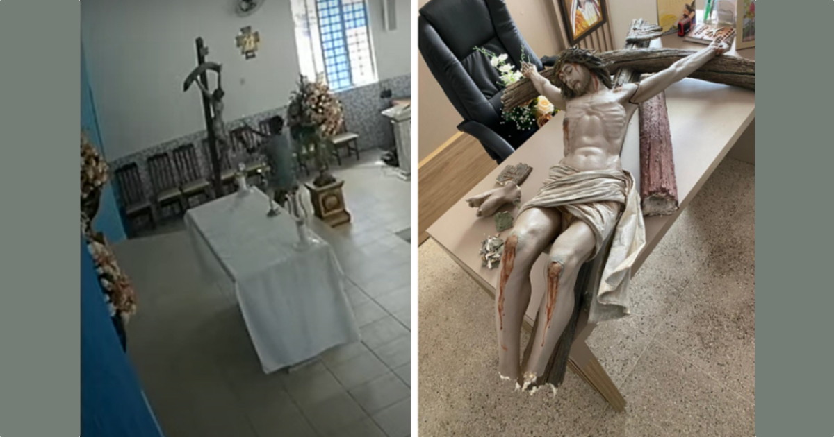 Un jeune homme détruit le Crucifix après la messe (VIDEO)