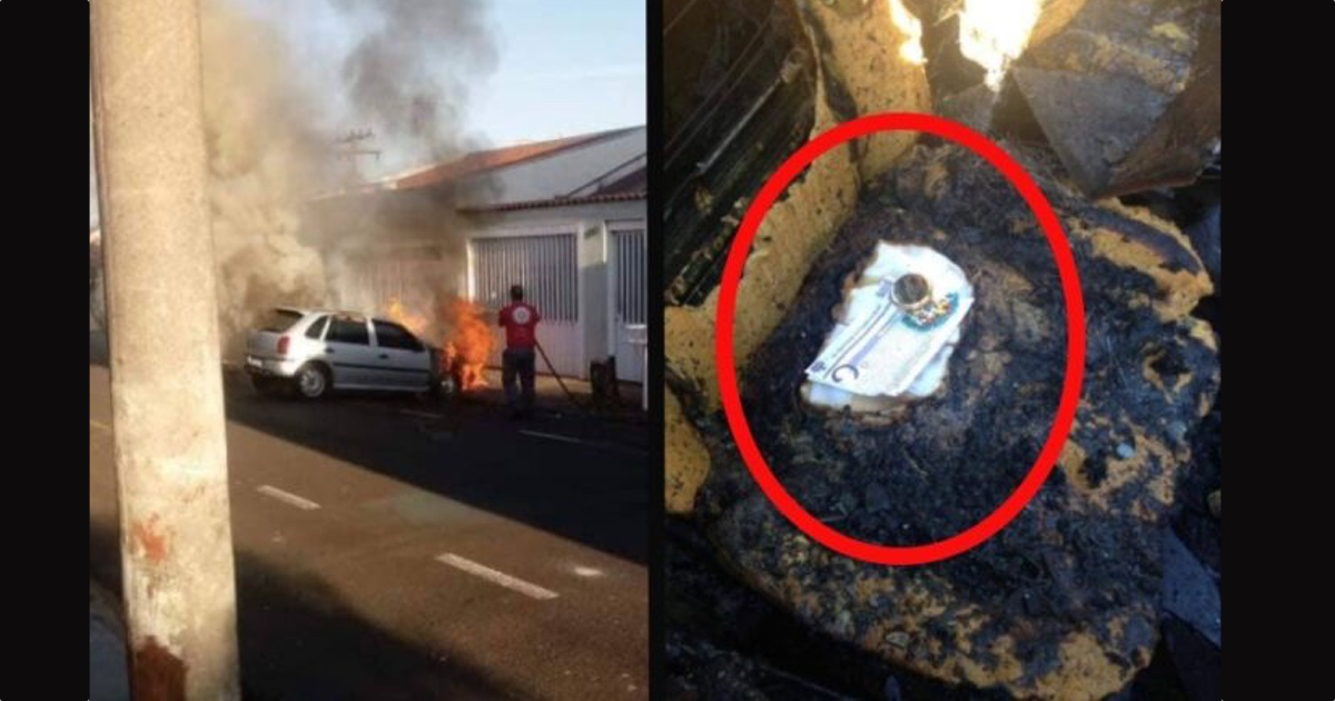 Auto prende fuoco e quello che resta intatto ha sorpreso tutti (FOTO)