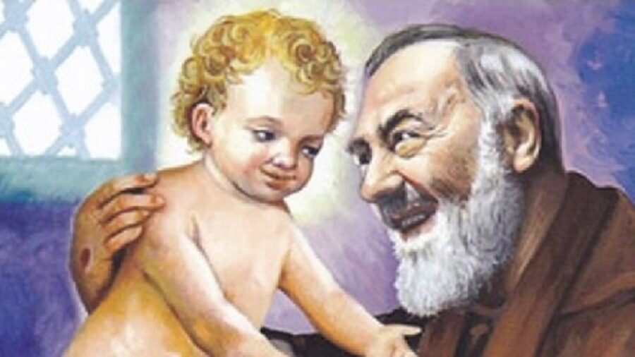 Die Erscheinung des Jesuskindes in den Armen von Padre Pio