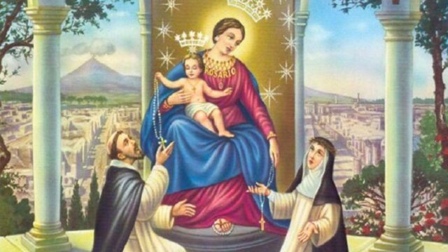 Den allra heligaste Marias löften till dem som reciterar rosenkransen, låt oss be och tigga Madonnan av Pompeji