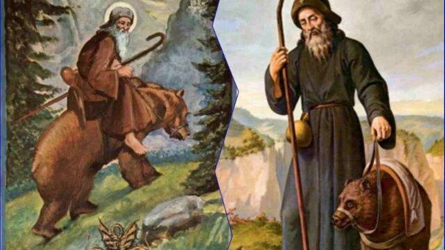 La llegenda de San Romedio l'ermità i l'ós (encara present al Santuari)