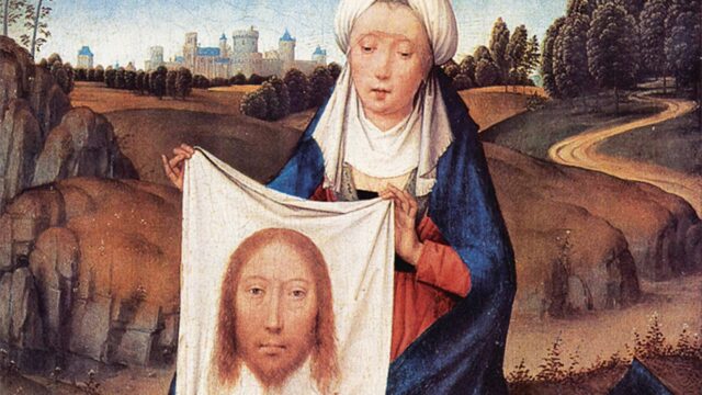 Het mysterie van de sluier van Veronica met de afdruk van het gezicht van Jezus